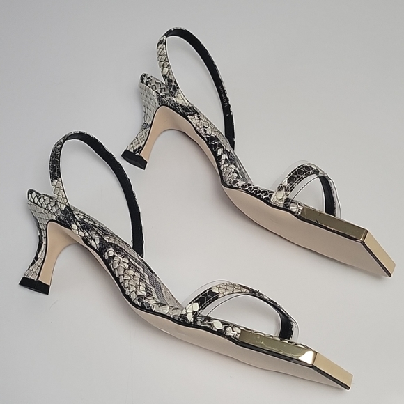 Nwot,Good American python stone  square toe kitten heel sandals women's size 8 - Picture 9 of 14